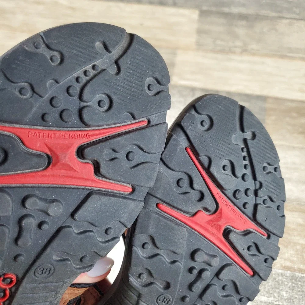 ECCO Offroad Sandals Sz 7 - 7.5 Brown Black Nubuck Leather Hook-and-Loop